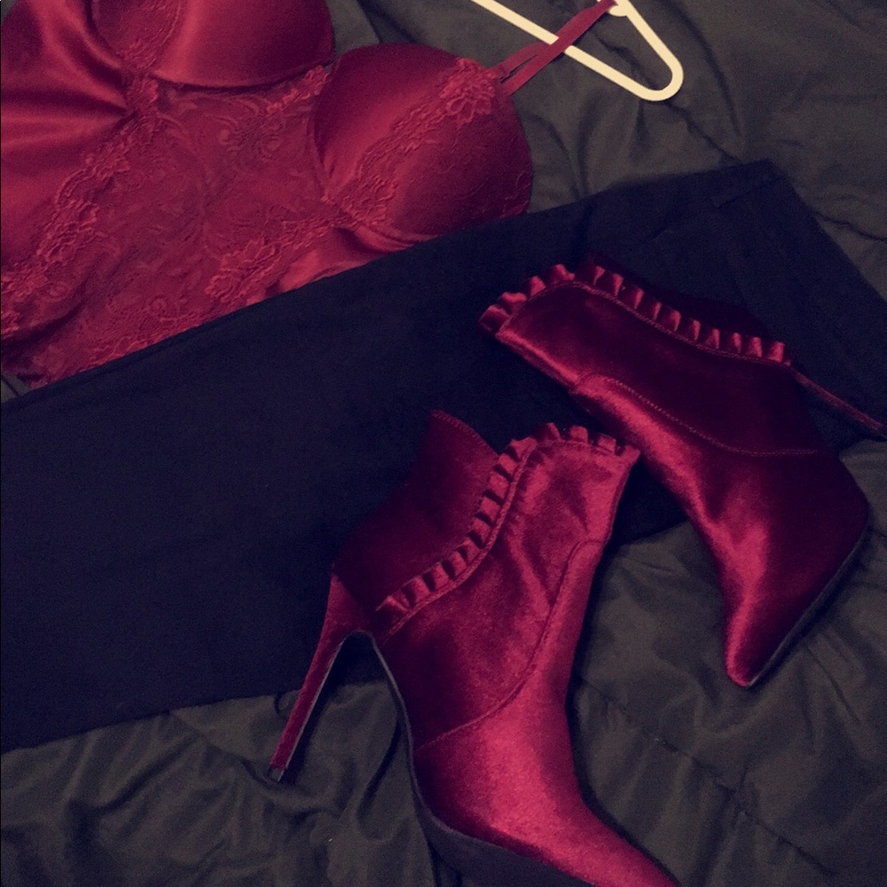 Burgundy Velvet booties